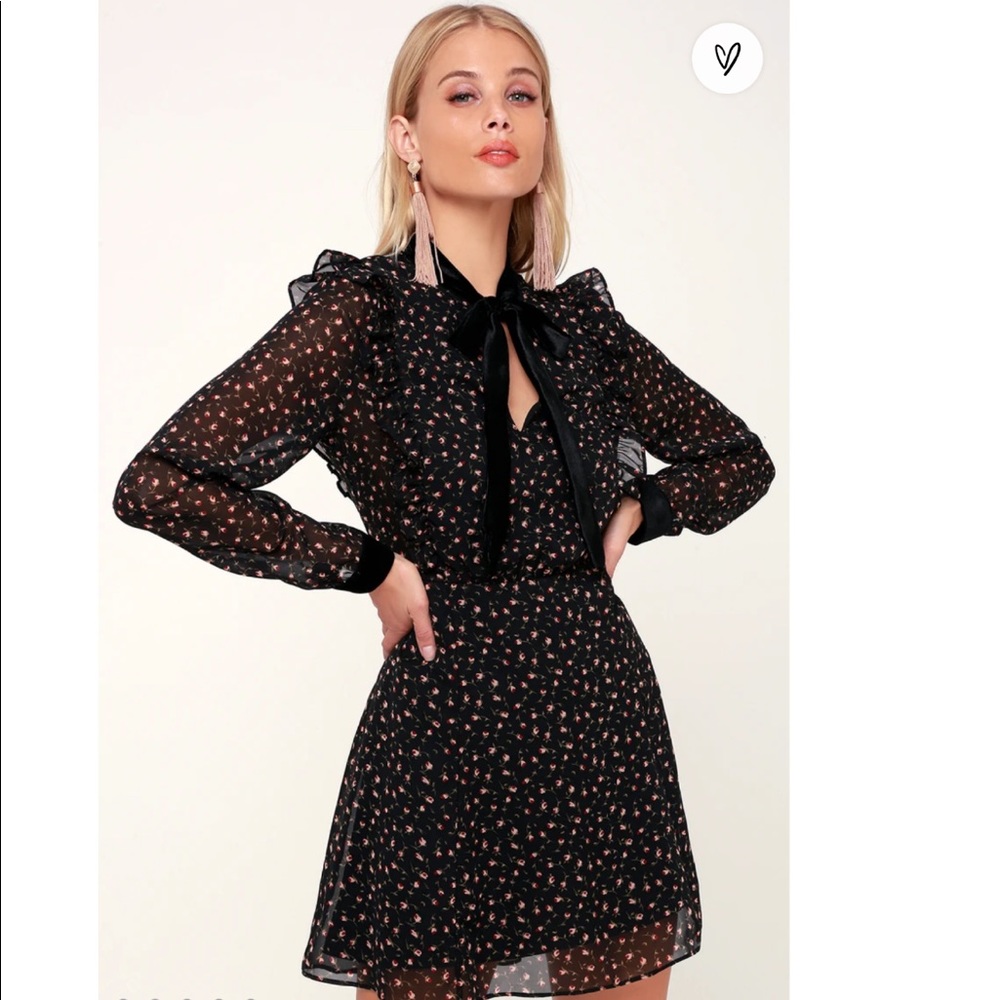Neilsa Black Floral Print Long Sleeve Skater Dress from Lulus